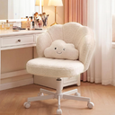 COMHOMA Petal Vanity Chair with Wheels, Cute Desk Chair for Girls Women, Upholstered Home Office Chair with Backrest, Height Adjustable Armless Swivel Chair for Bedroom, Teddy Fleece, Beige