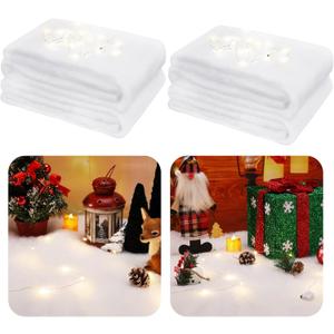 Christmas Fake Snow Blankets 2.3 x 6.6 Ft Snow Blanket Roll Fake Snow Decoration Fake Snow for Crafts Fake Snow for Crafts Artificial Snow Carpet, 3.3 Ft Fairy Lights for Party (Low Density, 2 Pcs)