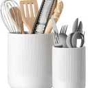 LE TAUCI Utensil Holder, 7.3"+5.4" Ceramic Kitchen Utensil Holder for Countertop, Large Cooking Utensil Crocks for Kitchen Counter Decor, Morden Utensil Organizer for Spatula, Set of 2, White