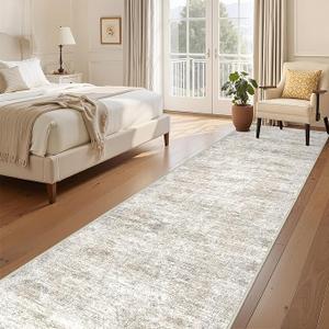 3x10 Runner Rug Non Slip Washable for Entryway, Vintage Hallway Rug for Porch, Laundry Room, Bedroom, Abstract Stain Resistant Thin Indoor Kitchen Mats for Floor(3'x10', Brown/Grey/Ivory)