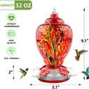 WOSIBO Hummingbird Feeder for Outdoors Patio Large 32 Ounces Colorful Hand Blown Glass Hummingbird Feeder with Ant Moat Hanging Hook, Rope, Brush and Service Card (RED-Firework)