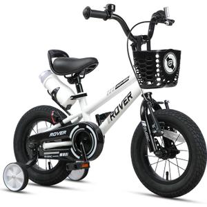 Glerc Rover Kids Bike, 12-18 Inch Boys Bike for 2-9 Years Old Children, Kids Bicycle with Water Bottle & Basket & Training Wheels, Multiple Colors (White)