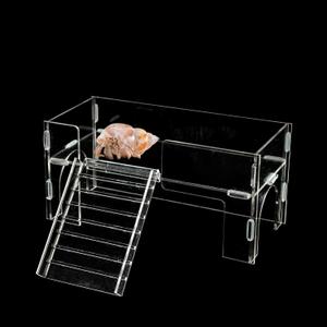 Acrylic Hermit Crab Climbing Platform with Ladder, Dual Level Activity Platform for Reptile Habitat, Clear Hideout Cave Accessories for Geckos Hamster Turtle Small Lizards