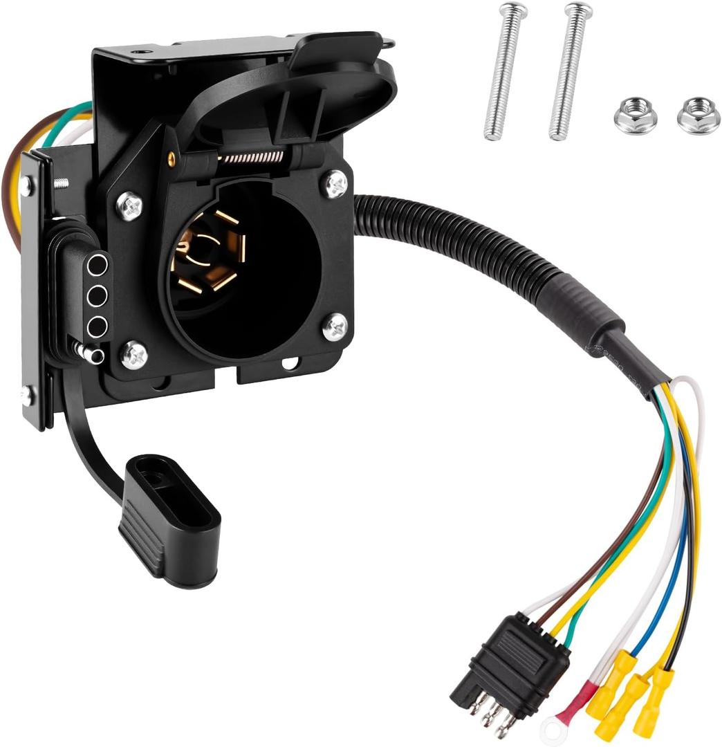 Siziviki Universal 4-Way Flat to 7-Way RV Blade Adapter Kit, 7 Pin Trailer Light Connector and 4 Pin Trailer Wiring Harness with Safety Bracket, Compatible with RV, Truck