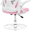 Primy Drafting Chair Tall Office Chair with Flip-up Armrests Executive Ergonomic Computer Standing Desk Chair with Lumbar Support and Adjustable Footrest Ring (Pink) (934-Z)