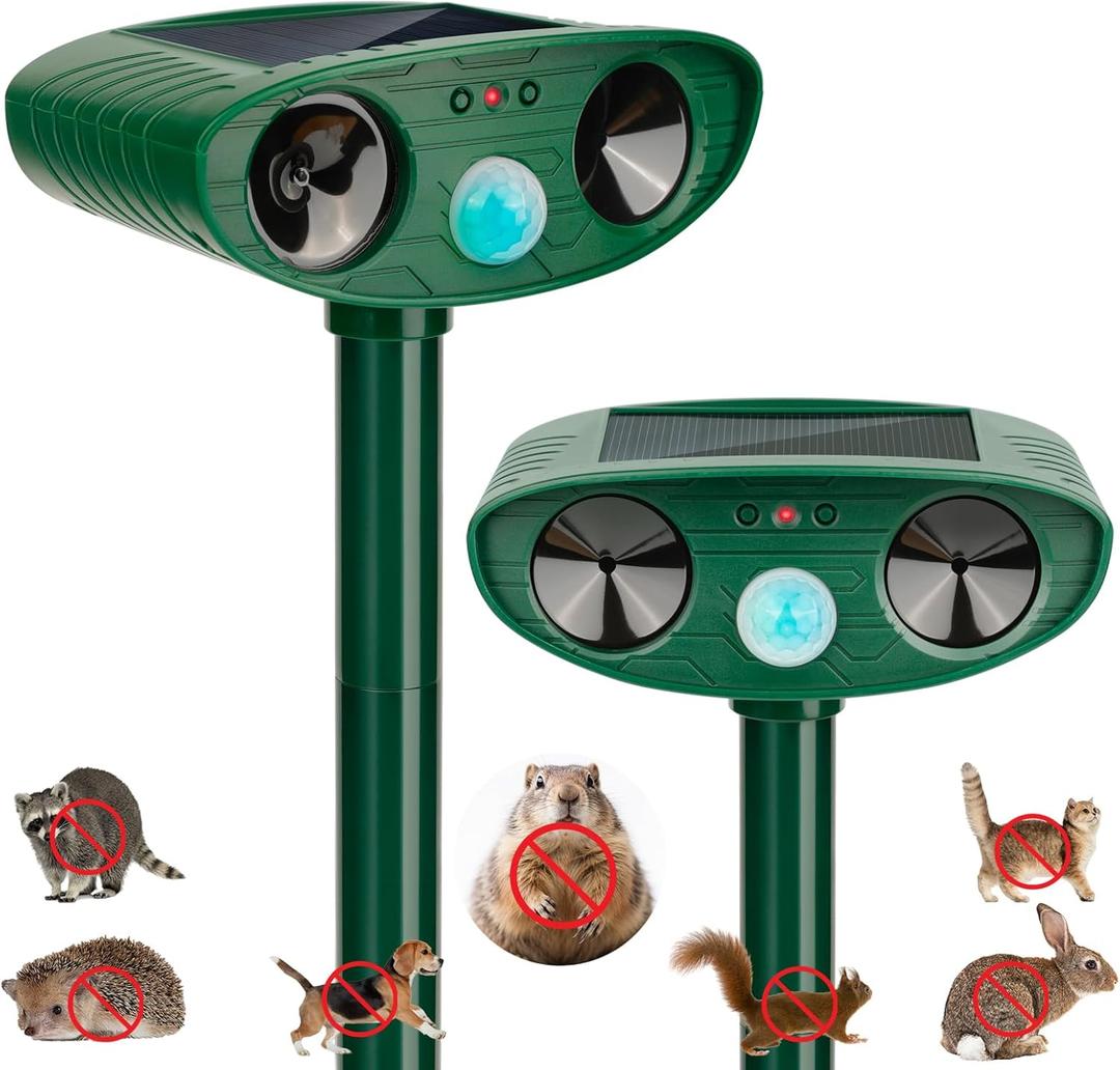 Solar Animal Repellent Ultrasonic, 2 Pack Cat Repellent Outdoor Deer Repellent Devices with Motion Sensor Animal Repeller to Repel Cat Deer Squirrel Rabbit Dog Skunk for Yard Lawn Garden