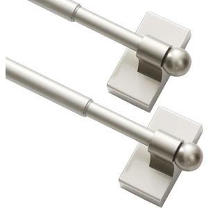 Turquoize 2 Pack Magnetic Curtain Rods for Metal Doors with Adjustable Length,Extends from 16 inch to 28 inch Magnetic Cafe Curtain Rod, Easy Installation for Any Steel Spaces, Nickel, 2 Pack
