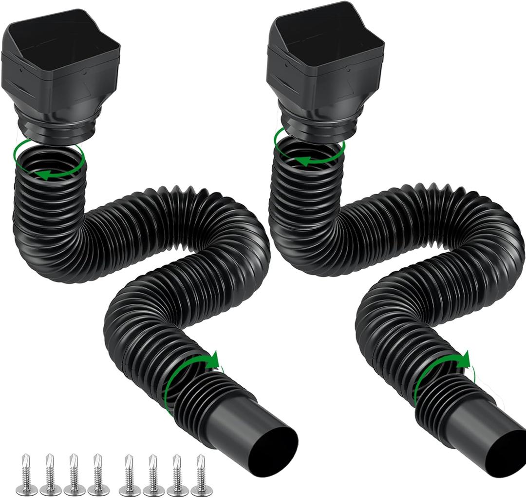 2 Pack Black-Rain Gutter Downspout Extensions, Downspout Extender for Rainwater Drainage Flexible, Down Spout Drain Extension Pipe, Extendable from 21 to 62 Inches (Fit 3"x 4" downspouts)
