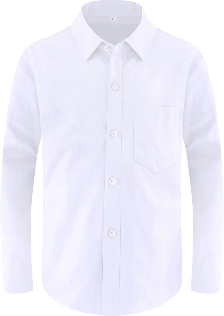 Marvelous World Boys' Long Sleeve Solid Buttoned Cuffs Dress Shirt Kids Casual Button Down Shirts White Size 16