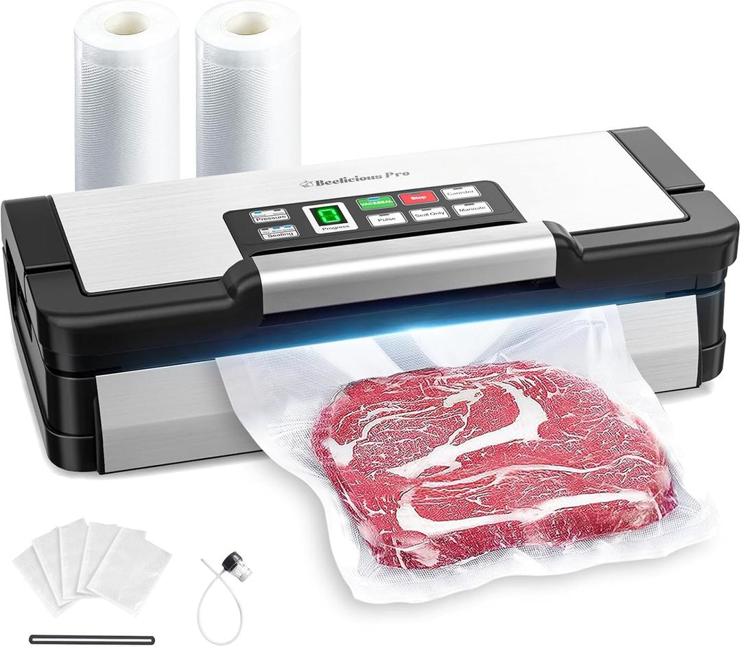 Vacuum Sealer Machine, AquaLock Series 2X Seal&130W Full Automatic Food Sealer, Powerful Food Preservation System with Handle, Built-in Cutter & Bags Storage & Hose, 2 Bags Rolls, Stainless Steel