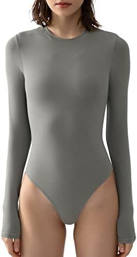 PUMIEY Women's Crew Neck Long Sleeve Bodysuit Sexy Tops Sharp Collection M