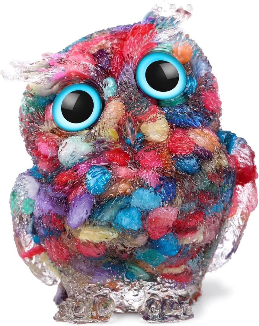 Hand-Carved Natural Crystal Owl Statue Reiki Healing Gemstone Animal Figurines Home Office Car Decoration The Best Gifts 2.4 inches (Multicolor)