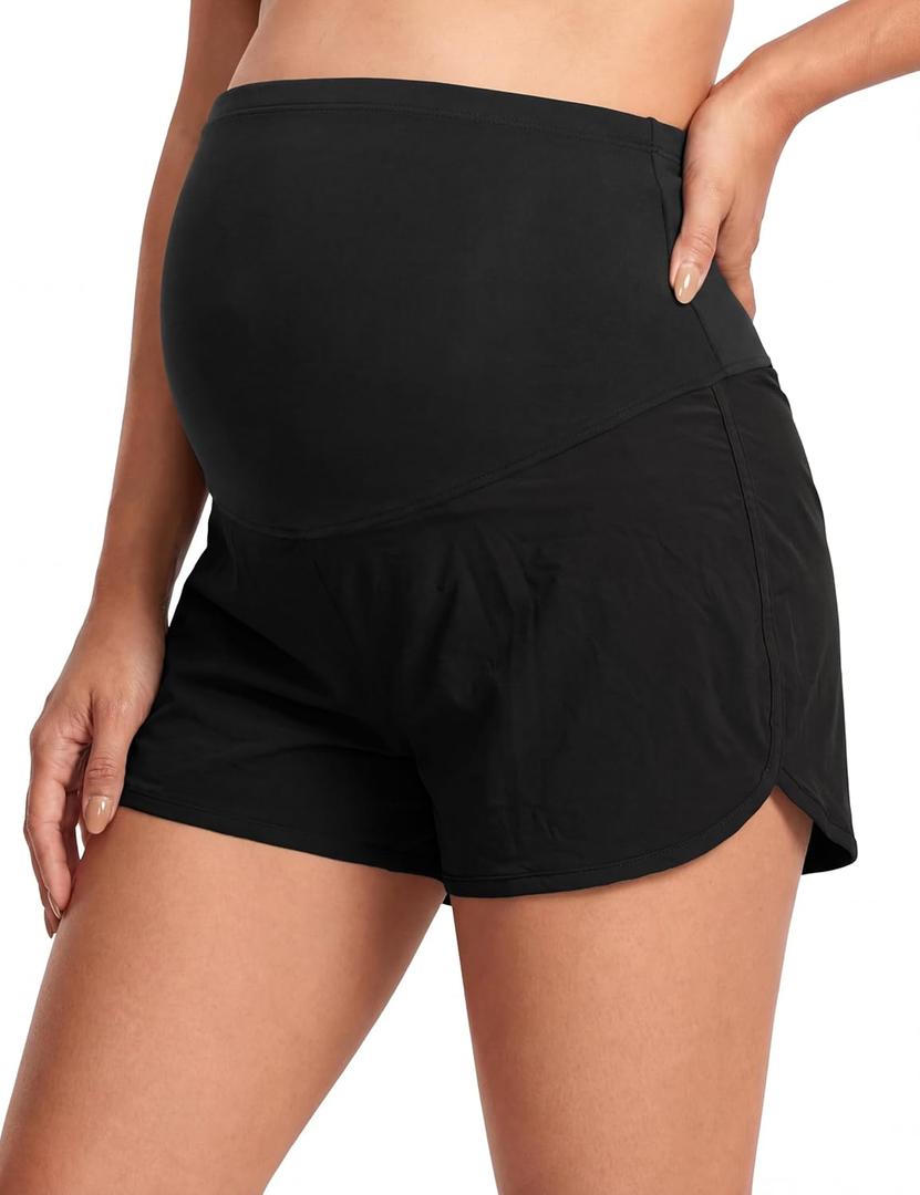 Maternity Athletic Shorts Over Belly Quick Dry Workout Athletic Running Pregnancy Shorts with Liner Pockets (Black, M)