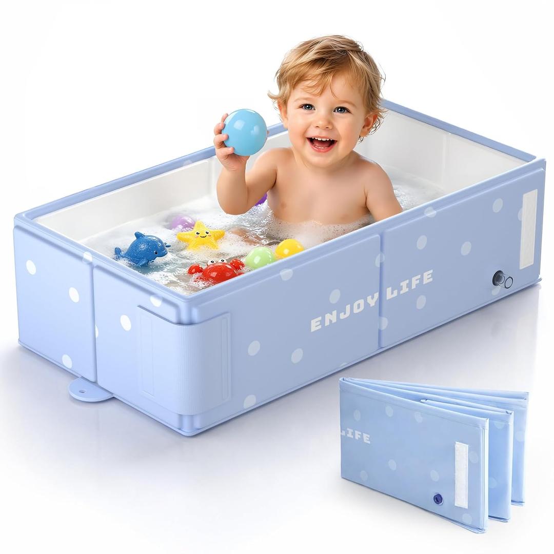 Collapsible Baby Bathtub-for Newborn Infants Toddlers 0-8 Years-Home Indoor Outdoor Travel RV Hotel Use-Baby Bathing Toddler Shower Kids Pool-No Assembly Space Saving Foldable Portable Easy to Clean