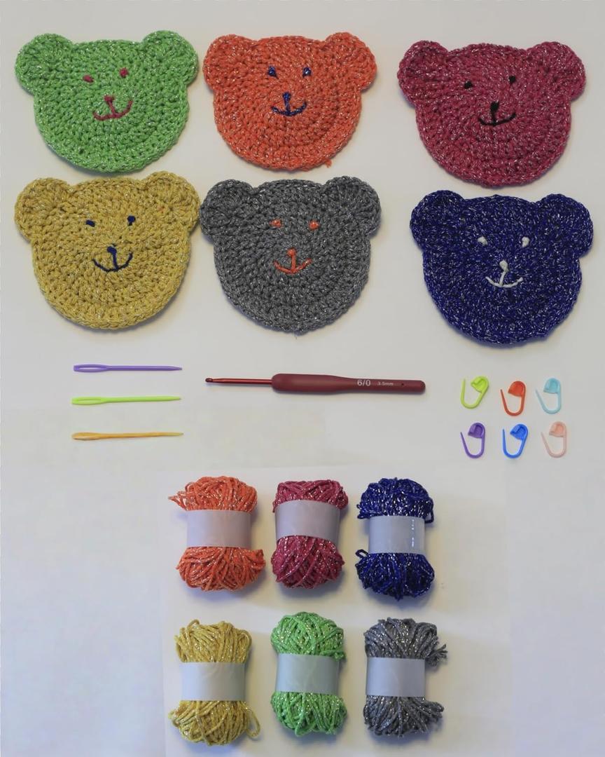 Crochet Kit for Beginners, 6 Pcs Crochet Coasters Starter Kit with Step by Step Paper-Based Tutorials, Includes an Easy-to-Use Crochet Toolkit, Yarn, Crochet Hook