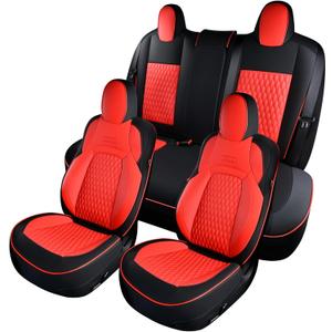 Coverado Car Seat Covers for Tesla Model 3, Car Seat Covers Full Set 5 Seater, Leatherette Car Seat Covers Front Seats and Back Custom for Tesla Model 3 2019 2020 2021 2022 BlackRed