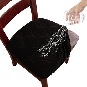 Gute Chair Cover Seats,Suede Chair Cover Seat with Elastic Ties and Button,Removable Washable Dining Upholstered Chair Protector Seat Cushion Slipcovers for Dining Room,Office(Black Leaf,Pack-4)
