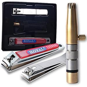ROYAL [Made in Korea] NO Battery,3 Pcs Nose Hair Trimmer Set,Value Pack(Nose Hair Trimmer with 2 Nail Clippers) The Best Gift for Family, (Black&Brass)