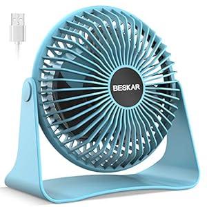 BESKAR USB Small Desk Fan, Portable Fans with 3 Speeds Strong Airflow, Quiet Operation and 360°Rotate, Personal Table Fan for Home, Office, Bedroom- 3.9 ft Cord/ Blue