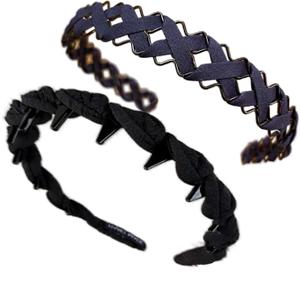2-in-1 Decorative Hair Clips Non-Slip Grip - Nylon Braid Headbands for Women - Comfortable Accessories for All Types(braided blackMetal navy blue)
