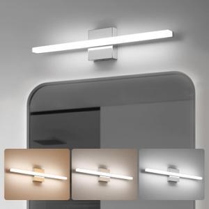 Combuh 24Inch LED Bathroom Vanity Light Bar, Color Changing 3CCT Dimmable Shining Over Mirror Lighting Fixture, Indoor Wall Sconces Modern 14W Chrome