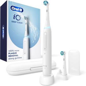 Oral-B iO Deep Clean Rechargeable Electric Powered Toothbrush, White with iO Series 3 Limited, 2 Brush Heads and Travel Case - Pressure Sensor to Protect Gums - 3 Cleaning Settings - 2 Minute Timer (1 Count (Pack of 1))