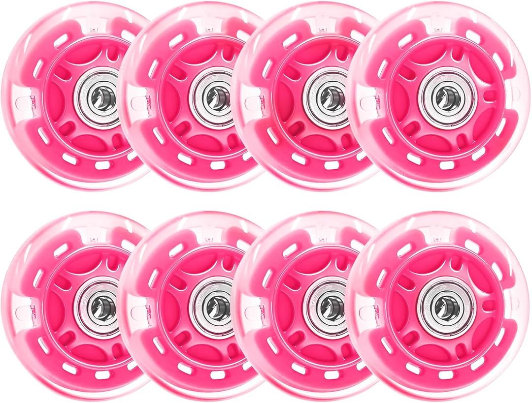 Nattork 8-Pack Inline Skates Wheels 64mm with Bearings for Indoor and Outdoor Replacement - High Performance Durable Wheel for Smooth Riding Upgrades Rosy
