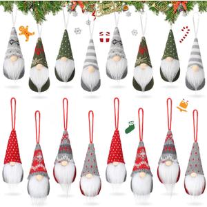 Skylety 16 Pieces Christmas Gnome Ornaments for Tree Christmas Tree Hanging Decorations Dolls Scandinavian Swedish Tomte Gnomes Handmade Plush Santa for Home Tabletop Party Decor