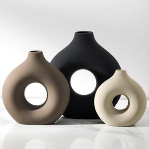 Ceramic Vase Home Table Decor - Flower Vases Set of 3 Small Living Room Centerpiece Decorations for Shelf Bedroom Office Kitchen Dining Desk Modern Aesthetic Farmhouse Decorative (Classic)