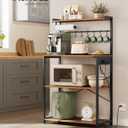 VASAGLE Kitchen Bakers Rack with Power Outlet, Coffee Bar 4-Tier with 8 S Hooks, Microwave Stand, Adjustable Shelf, 15.7 x 31.5 x 55.1 Inches, Rustic Brown and Ink Black UKKS029KD01