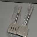 Pack of 2 Silicone Solid Turner, Non Stick Slotted Kitchen Spatulas, High Heat Resistant BPA Free Cooking Utensils, Ideal Cookware for Fish, Eggs, Pancakes (Stainless Steel Khaki)