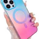 Aesthetic Case for iPhone 14 Pro Max Case for Women Girls, Compatible with Magsafe, Cute Girly Trendy Glitter Sparkly Rainbow Magnetic Protective Phone Cover, Matte Iridescent Blue & Pink