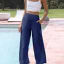 JZC Women's Palazzo Lounge Pants Casual Wide Leg Pants High Waist Flowy Toursers with Pockets (Blue, L)