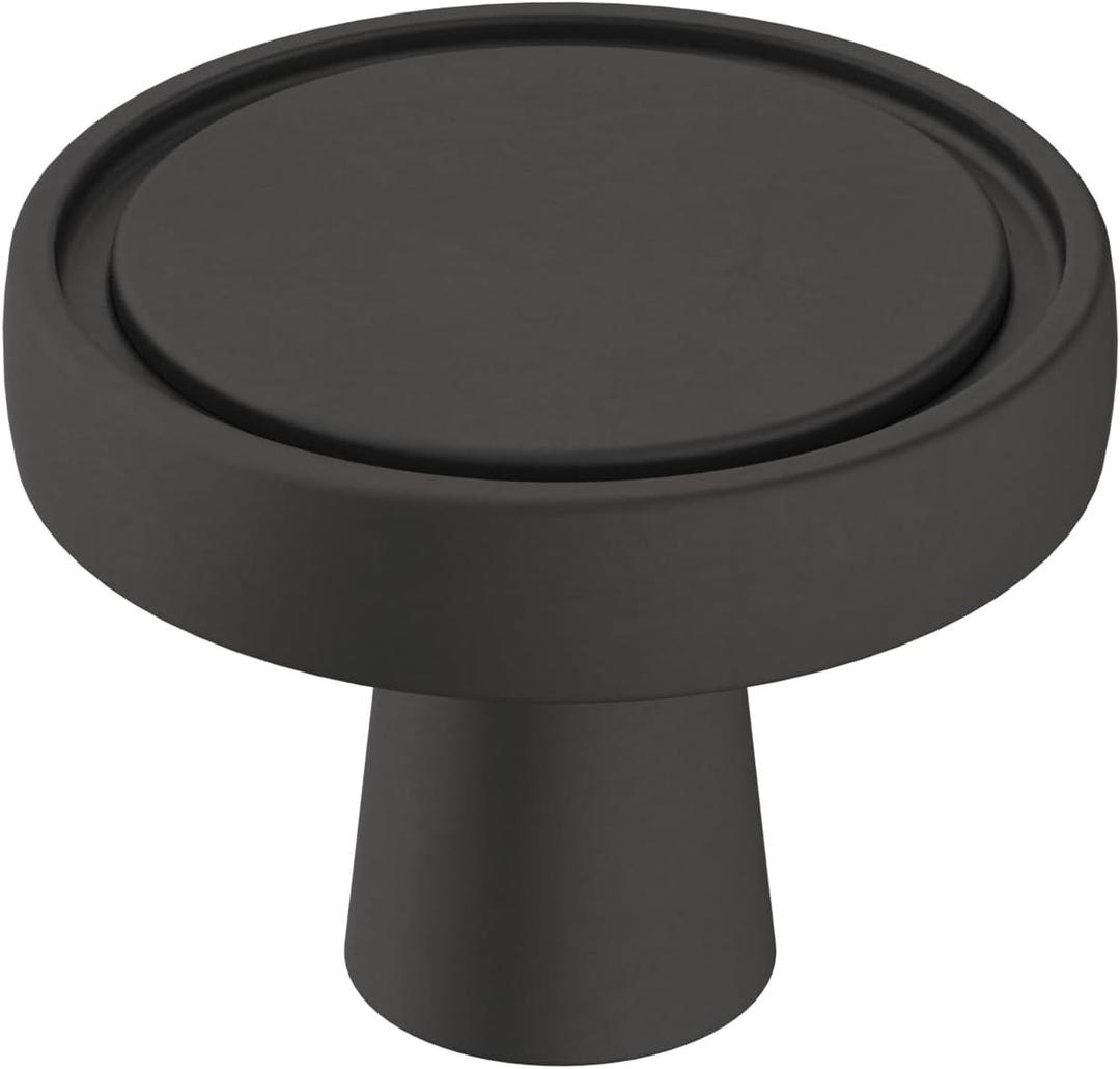 Amerock | Cabinet Knob | Matte Black | 1-3/8 inch (35 mm) Diameter | Destine | 1 Pack | Drawer Knob | Cabinet Hardware