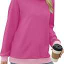 Saloogoe Sweatshirts for Women Crewneck Long Sleeve Loose Fit Tops Color Block Ribbed Trim Fashion 2025 (S)