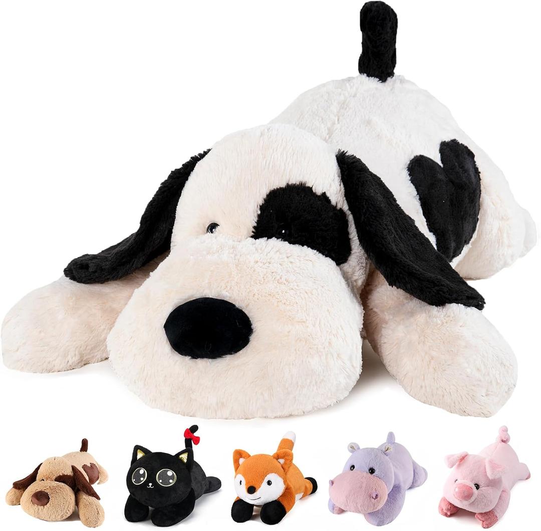 meowtastic Black & White Dog Weighted Stuffed Animals - 28 Inch 5.0 Pounds Weighted Plush Dog Stuffed Animals - Large Stuffed Dog Plush Pillow - Cute Plush Toys Gifts for Kids & Adults (28" 5.0 lbs)