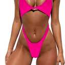 Tainehs Womens Sexy One Piece Bikini Swimsuits High Cut Cheeky Swimwear Thong Bottoms Bathing Swimsuits (Medium, Rose Red)