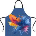 ANNA QUEEN Funny Cat Apron for Women Men with Pockets, Spring Sunflower Butterfly Apron Kitchen Chef Cooking Aprons (Abstract-blue)