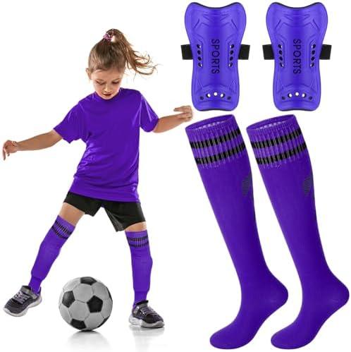 Syhood Soccer Shin Guards and Socks for Toddler Kids Youth, Lightweight Soccer Shin Pads Protective Defender Gear for 3-5, 5-10, 10-15 Years Old Children Teen Boys Girls Sports Game, S