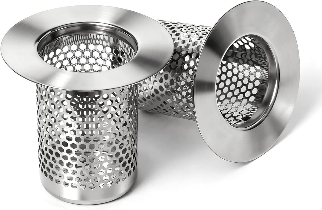 Bathroom Sink Drain Strainer, 304 Stainless Steel Hair Catcher for Bathtub Shower Floor Drain, Bathtub Drain Cover Strainer Basket Fit 1.3" to 2.17" Drain Hole (2PCS) (middle)