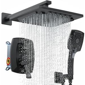 ELLO&ALLO Matte Black Bathroom Shower Faucet Set with Valve, Rainfall Shower Head with Handheld Combo, Size: Without Tub