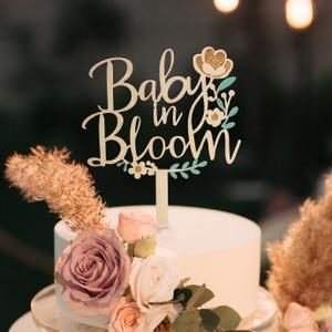 Baby in Bloom Cake Topper for Baby Shower Decorations  Rustic Wooden Boho Floral Wreath Sign  Neutral Gender Reveal & Pregnancy Announcement Party Decor