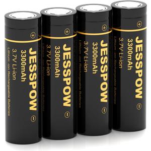 JESSPOW 18650 Rechargeable Battery 3.7V 3300mAh Flat Top, Batteries for Flashlight, Camera, Small Fan, Outdoor Garden Lights 4 Pack