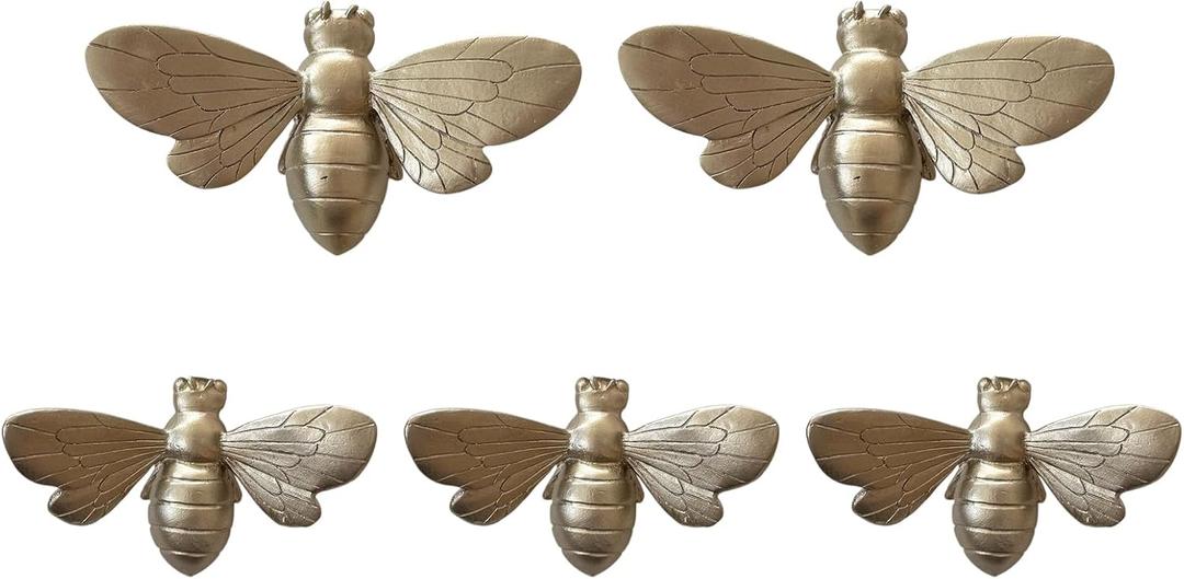 Waowumar Bee Wall Decor Rustic Gold Wall Hangings Resin Bee Wall Art 5 Pieces