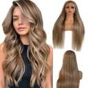 28 Inch Ombre Brown Highlight Lace Front Wigs Human Hair Balayage Brown with Ash Blonde Highlights Brazilian Raw Human Hair 13x6 HD Frontal Wig Pre Plucked 180% Density Glueless Wigs for White Women