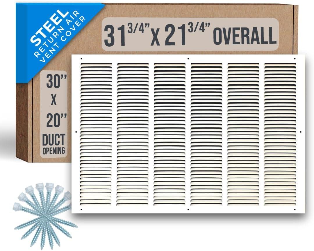 Fits 30x20 Duct Opening | Steel Return Air Grille by Handua | Vent Cover Grill for Sidewall and Ceiling | White | HVAC Cold Air Intake Grille | Outer Dimensions: 31.75"W X 21.75"