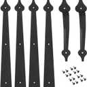 Homode Decorative Garage Door Hinges Handles, Faux Garage Door Accents, Metal Handles Hinges Hardware Kit, Screw Mounted, Black, Spear Style (4 Hinges+2 Handles)