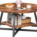 Round Coffee Table, Small Circle Coffee Table with Storage, Modern Wood Round Center Table for Living Room, Home Office, Small Space, Easy Assembly, Rustic Brown, Regular
