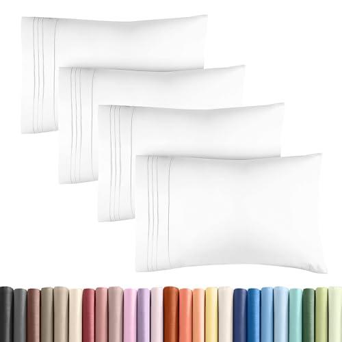 Standard Pillow Cases Set of 4 - Ultra Soft Hotel Quality Pillowcase Covers - Comfy Cozy Bedding for Women, Men, Kids & Teens - Machine Washable Pillow Protectors - 4 Piece Set - Standard Size White