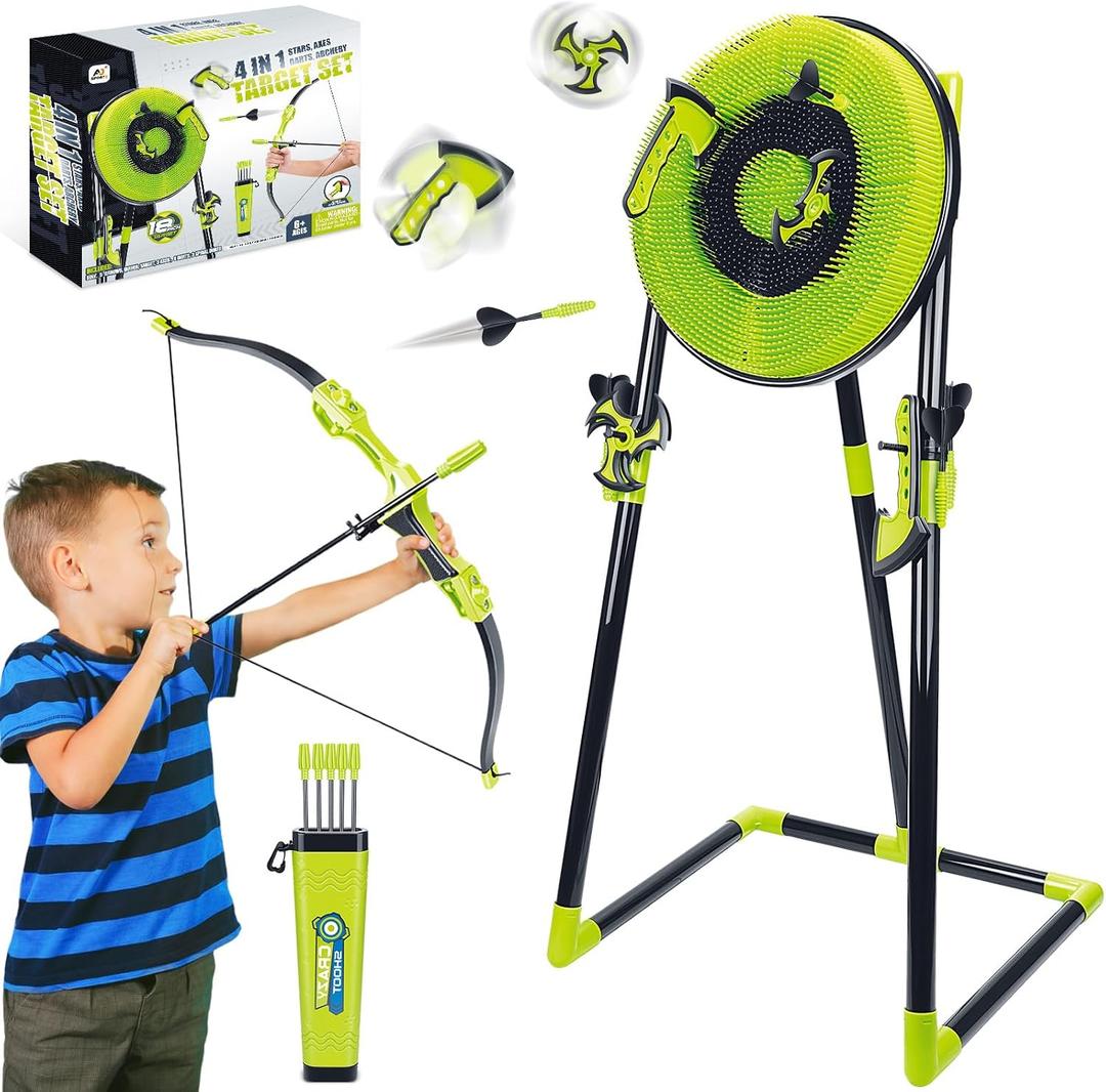 Axe Throwing Game for Backyard - Outdoor Games for Kids Adults Family - Bristle Target, Bow & Arrow, Throwing Axes, Ninja Stars Darts Includes - Archery Games for Yard Lawn Carnival